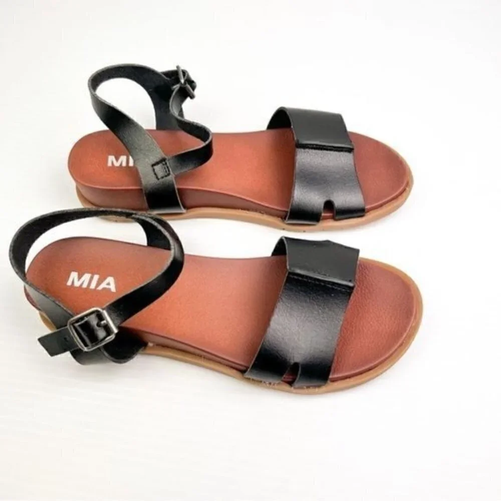 MIA sandal womens size 8 Olina vegan leather black adjustable ankle strap